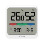 Vidaus temperatūros ir drėgmės jutiklis SAVIO CT-01/W, LCD ekranas, -10&ndash;55&deg;C, 10&ndash;99%RH, baterija CR2032