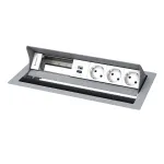 Kindermann CP Standard&sup2; 6-Fold Desk Connectivity Panel su 3x maitinimo lizdais ir 1x USB-A įkrovimu, sidabrinis