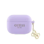 Guess Apple AirPods Pro Silikoninis Dėklas Classic Logo Gold Su 4G Charms Violetinis