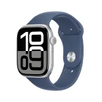 APPLE Watch Series 10 GPS + Cellular 46mm sidabrinis aliuminio korpusas su denimo sportine juosta M/L