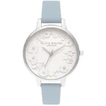 Olivia Burton Women's Wishing Watch OB16AR04 &ndash; 34 mm nerūdijančio plieno korpusas, pilka odinė apyrankė, baltas/sidabrinis ciferblatas su dangaus motyvu