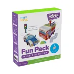 myFirst 3dPen Make Filaments Fun Pack Wheels in Motion &ndash; kūrybinis rinkinys 3D ra&scaron;ikliui: 5 &scaron;ablonai, 17 PCL papildymų (34 m), atgal traukiamas automobilio modulis, termoplastinis lapas