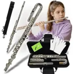 V-TONE SCF 16 skersinė fleita su lenktu galvutės vamzdeliu, C klavi&scaron;as, sidabruotas nikelio sidabras, uždaros klavi&scaron;ų sistemos, Split E mechanizmas, pradedančiųjų studentų fleita su dėklu ir aksesuarais