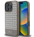 DKNY Apple iPhone 16 Pro Max PU odos Repeat Pattern Bottom Stripe MagSafe dėklas rudas