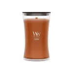 WoodWick Saffron Smoke didelė smėlio laikrodžio formos žvakė stiklainyje 609,5 g