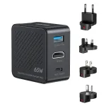 UNITEK P1242ABK01 GaN 3-in-1 kelioninis įkroviklis su 4K@60Hz HDMI, USB-A ir USB-C