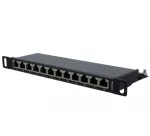 EXERTIS CONNECT Cat. 6A STP 10 colių 0,5U 12 prievadų komutacinė panelė, juoda 257312