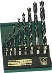 Br&uuml;der Mannesmann M54308 medienos suktuko grąžtų rinkinys, 8 vnt., 3&ndash;10 mm, su centravimo smaigaliu, i&scaron; anglinio plieno, plastikiniu dėklu