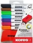 Kores Whiteboard Marker Set rinkinys, 7 žymekliai + trintukas, apvalus antgalis, 3,0 mm, greitai džiūstantys, įvairių spalvų (M20866)