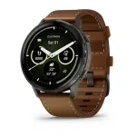 I&scaron;manusis laikrodis GARMIN Venu 4 45 mm (1,4 colio) AMOLED 454&times;454 px, Wi‑Fi, GPS, 8 GB, juodas korpusas, rudos odos dirželis