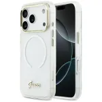 Guess IML Gradient Script Metal MagSafe Dėklas, skirtas Apple iPhone 17 Pro, Baltas