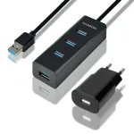 Axagon HUE-S2BP 4x USB 3.0 Įkrovimo USB HUB su 1,2 m laidu ir maitinimo adapteriu