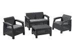 KETER Corfu sodo baldų rinkinys, pilkas &ndash; 4 vietų sofa, 2 foteliai, kavos staliukas
