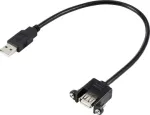 Renkforce USB 2.0 laidas USB-A ki&scaron;tukas, USB-A lizdas 0,25 m juodas montavimui su fiksavimo varžtais RF-5720402