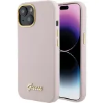Guess GUHCP15SSMBSLP Silicone Script Metal Logo & Frame Hard Case, skirta Apple iPhone 15 / 14 / 13 6,1 inch - rožinė