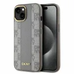 DKNY DKHMP14SPCPVSLE iPhone 14 6,1 inch Beige Hardcase Leather Checkered Mono Pattern MagSafe