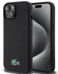 Lacoste Apple iPhone 15 6,1 colio skysto silikono mikropluo&scaron;to Croc logotipo Magsafe nugarėlė juoda