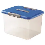 CURVER Hobby Optima 30L dėžė su dangčiu ir rankena, permatomu pagrindu ir mėlynu dangčiu, 42,8 x 34 x 28,1 cm