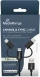 USB laidas MediaRange MRCS246 &mdash; 1 m, USB A į USB-C / Micro USB-A / Lightning, USB 2.0, juodas