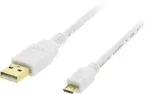 USB kabelis Deltaco MICRO-100, 1 m, USB A &ndash; Micro-USB B, USB 2.0, auksuoti kontaktai, baltas