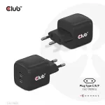 CLUB3D CAC-1909 kelioninis įkroviklis 45W GaN, dvigubas USB Type-C, PD 3.0 PPS