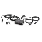 StarTech.com 2-Port Hybrid USB-C DisplayPort KVM jungiklis, 4K 60Hz, kompakti&scaron;kas KVM su integruotais 1,8m USB-A/DisplayPort/Audio ir 1,2m USB-C laidais, maitinamas i&scaron; USB, nuotolinis mygtukas/klaviatūros kombinacijos perjungimas