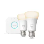 Philips Hue White pradinis rinkinys: 2 E27 protingos lemputės (1100 liumenų), protingas ap&scaron;vietimo rinkinys, Bluetooth / Zigbee, balta, LED, E27, A60