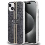 Guess GUHCP15MH4PSEGK Kietasis dėklas, skirtas Apple iPhone 15 Plus / 14 Plus 6,7 inch, juodas, 4G Gold Stripe