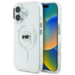 Karl Lagerfeld KLHMP16SHLSKIH Hardcase IML Metal Karl Head MagSafe dėklas Apple iPhone 16 6,1 colio, baltas