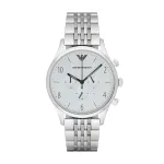 ARMANI AR1879 vyri&scaron;kas analoginis kvarcinis laikrodis 43 mm nerūdijančio plieno korpusu ir juodu odiniu dirželiu