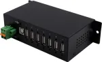EXSYS EX-1179HMVS 7 prievadų USB 2.0 pramoninis metalinis &scaron;akotuvas su DIN bėgio tvirtinimu, 480 Mbit/s, ESD apsauga, -40 iki 85&deg;C