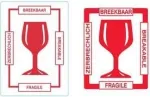 RILLPRINT 76160 Įspėjamieji lipdukai &bdquo;Breakable&ldquo; &ndash; nuolatiniai klijai, balti/raudoni, 74 x 105 mm, 500 vnt. ritinyje