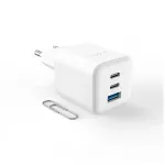 Fixed Mini 2x USB-C ir USB GaN įkroviklis 65W, baltas
