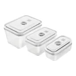 ZWILLING Fresh & Save 36803-003-0 stiklinių vakuuminių konteinerių rinkinys, stačiakampiai, 3 vnt. (S/M/L, 0,35/0,75/1,6 L), borosilikatinis stiklas, tinka mikrobangėje, orkaitėje ir indaplovėje, pilka/skaidru