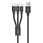 USB 3-in-1 įkrovimo ir duomenų kabelis Devia Kintone Series &ndash; Lightning, Micro-USB, USB-C, 1,2 m, juodas