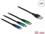 DeLOCK USB įkrovimo kabelis 3 in 1 Type-A į Micro USB / 2 x USB Type-C 30 cm