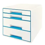 Leitz WOW Cube 4 stalčių spintelė, plastmasinė, mėlyna/balta, 287x270 mm
