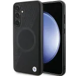 BMW Signature Leather Half Textured & Circle MagSafe Hard Case, Samsung Galaxy S24 S921, juoda
