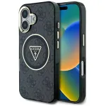Guess IML Metal Glitter 4G Circle Triangle MagSafe Dėklas, skirtas Apple iPhone 16 (Juoda)