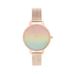 OLIVIA BURTON Women's Rainbow Bee laikrodis OB16RB18 &ndash; 34 mm nerūdijančio plieno korpusas, pilka odinė apyrankė, baltas ciferblatas su vaivoryk&scaron;tės bitės motyvu, kvarcinis mechanizmas