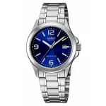 CASIO MTP-1215A-2A Vyri&scaron;kas analoginis kvarcinis laikrodis su mėlynu ciferblatu ir nerūdijančio plieno apyranke, 43,3 mm