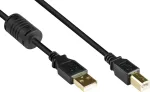GoodConnections USB 2.0 laidas USB Type A į USB Type B su ferito &scaron;erdimi, auksuoti kontaktai, juodas, 5 m (GC-M0083)
