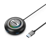 ORICO YXR4 RGB 4 prievadų USB-A 3.0 &scaron;akotuvas su SD ir MicroSD kortelių skaitytuvu, 1,8 m kabeliu, juodas