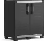 KETER GARAGE CABINET XL IT - Heavy-Duty Resin Storage Cabinet with 4 Adjustable Shelves, Lockable Double Doors, Grey/Black