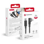 Forcell F-Energy CC-1Deg USB-C į USB-C laidas, 100W PD QC4.0 5A, 2m, juodas, 90&deg; kampu