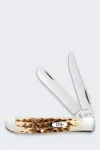 Case Mini Trapper SS Amber Bone peilis - 2 a&scaron;menų sulankstomas ki&scaron;eninis peilis, Tru-Sharp nerūdijantis plienas, natūrali gintarinio kaulo rankena, slipjoint, JAV
