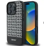 DKNY Apple iPhone 16 Pro Max PU odos Repeat Pattern Bottom Stripe MagSafe dėklas, juodas