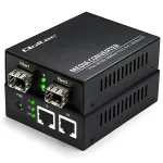 Qoltec dvipusis medijos keitiklis su jungikliu Ethernet 2x RJ45 2x SFP | 1000Mb/s | 5V