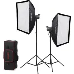 Godox Litemons LA200D K2 2 &scaron;viesų dienos &scaron;viesos LED monolight rinkinys su softbox'ais, stovais ir ne&scaron;iojimo krep&scaron;iu