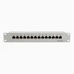 DSIT 10 colių 12 prievadų Cat5e STP skydinė lizdų plok&scaron;tė &ndash; 1U montavimui į stelažą, ekranuota RJ45, juoda